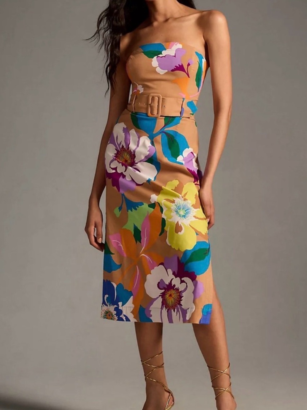 Maeve Anthropologie Strapless Floral Midi Dress Belted NWOT Medium